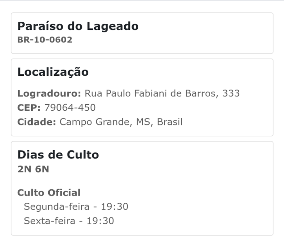 Fachada de Congregação Cristã no Brasil - Paraíso do Lageado