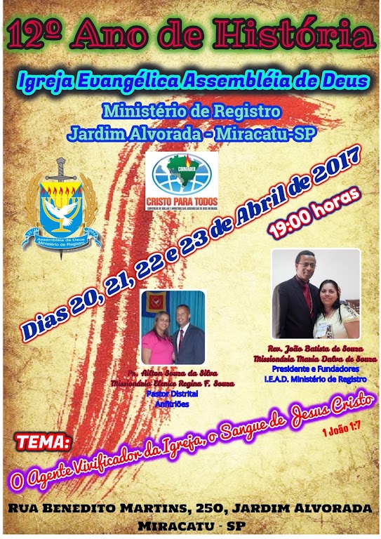 Fachada de Igreja Evangélica Assembleia de Deus Ministério de Registro em Jardim Alvorada