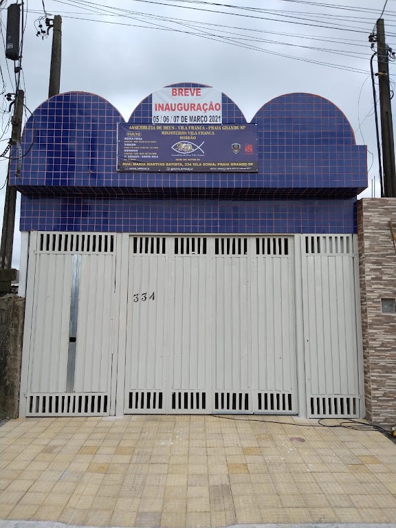 Fachada de Igreja Evangélica Assembleia de Deus - Praia Grande - Ministério Vila Franca - SP