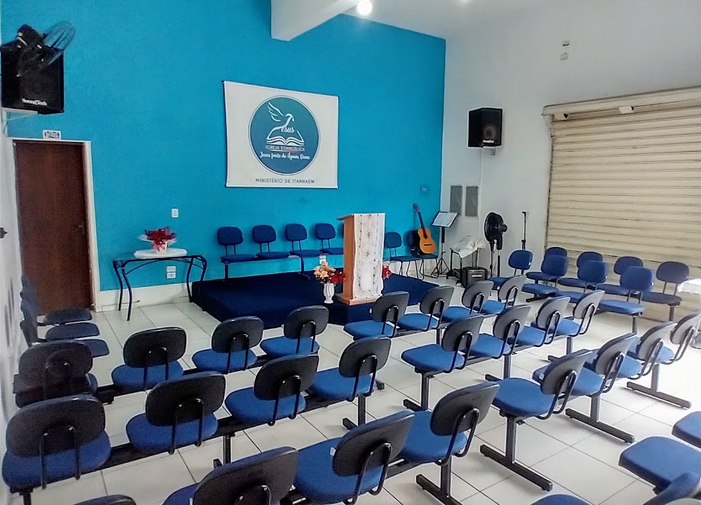 Fachada de Igreja Evangélica Jesus Fonte de Águas Vivas Ministério de Itanhaém-Culto Domingo às 18hs Quartas e Sextas às 19h30